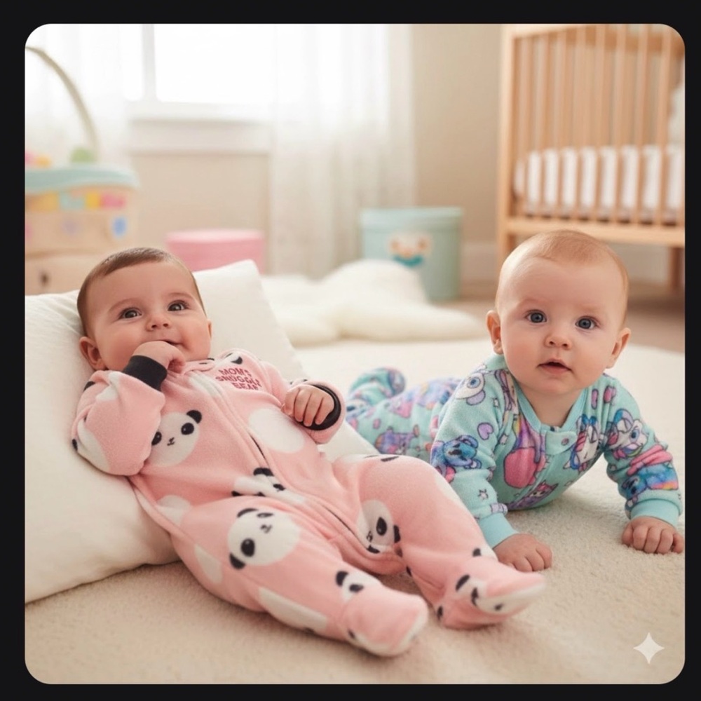2~The Children Place Baby Footed Pajamas Unicorn & Panda 0-3M Pink Panda Fleece